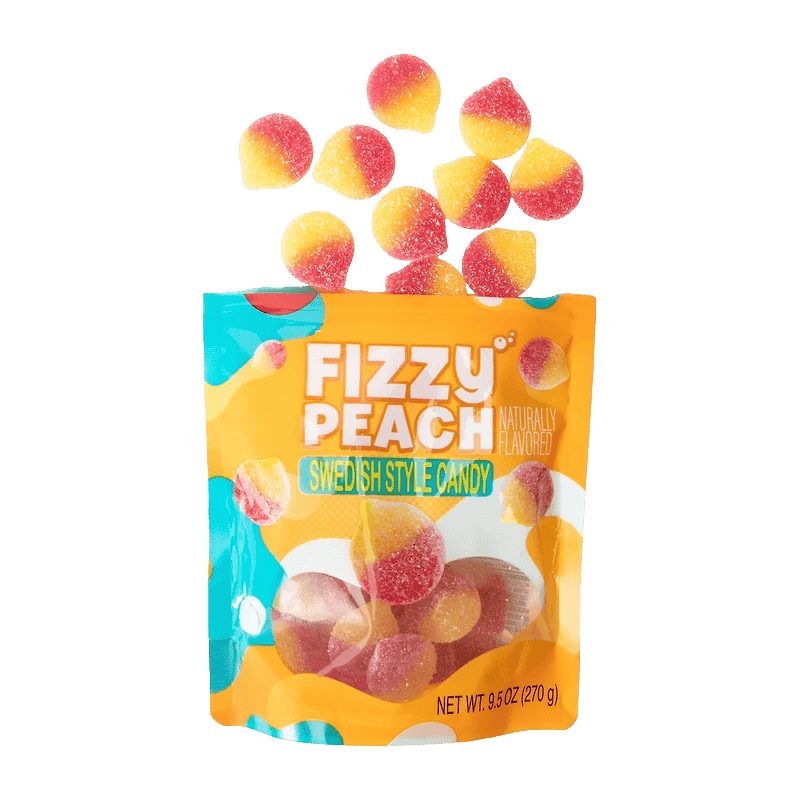 Amos Fizzy Peach Swedish Style Candy 9.5 OZ (270g)