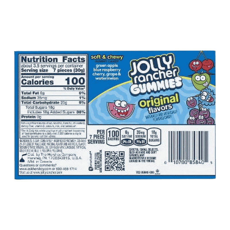 jolly rancher gummies candy original flavors 3.5oz - parte atras