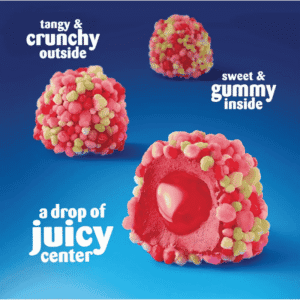 Nerds Juicy Gummy Clusters Strawberry Punch 7.15oz 202g - Descripcion visual gomitas crujientes y jugosas