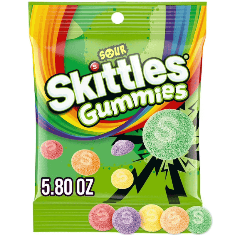 skittles gummies sour 5.80oz 164.4g gomitas aciditas sabor frutal