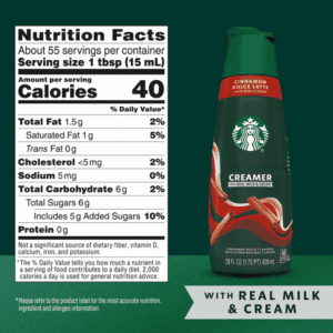 Starbucks Creamer Cinnamon Dolce Latte 28oz 828ml informacion nutrimental