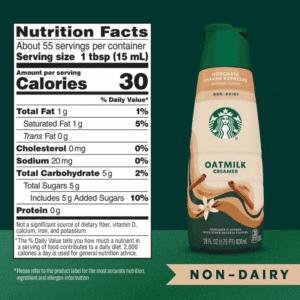 Starbucks Creamer Horchata Shaken Espresso Non Dairy Oatmilk Creamer 28oz 828ml informacion nutrimental