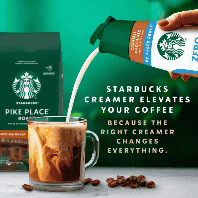 Starbucks Creamer Zero Sugar Caramel Macchiato 28oz 828ml descripcion visual