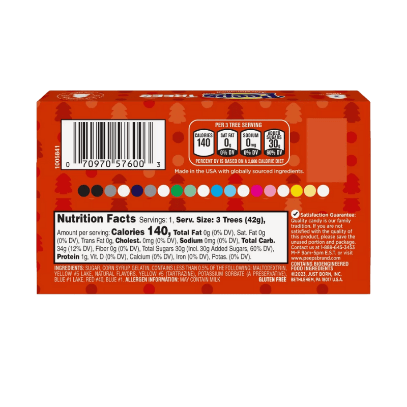 Peeps Trees 1.5oz 42g – Marshmallows Navideños parte de atras informacion nutrimental