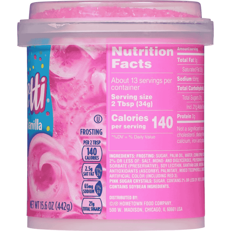 Pillsbury Funfetti Hot Pink Vanilla Frosting – 15.6oz informacion nutricional
