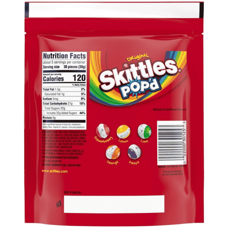 skittles popd original informacion nutricional