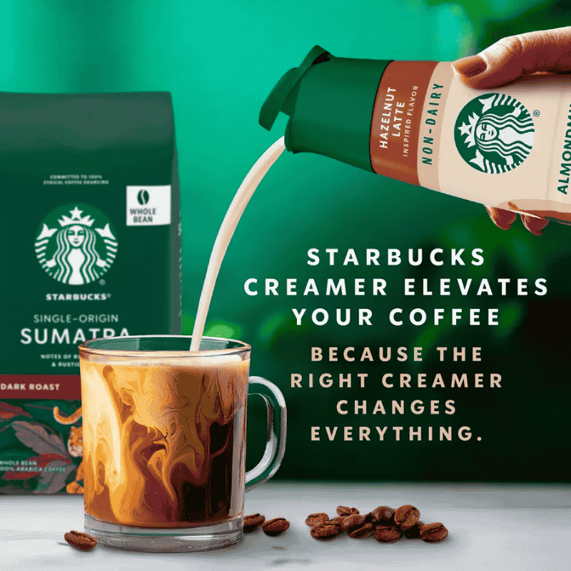starbucks creamer non dairy almondmilk oatmilk hazelnut latte 28oz 828ml botella crema vegana sabor avellana