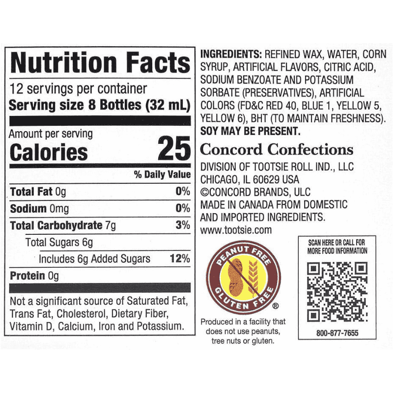 Cry Baby Sour Mini Drinks 8 botellitas 79g Informacion Nutrimental