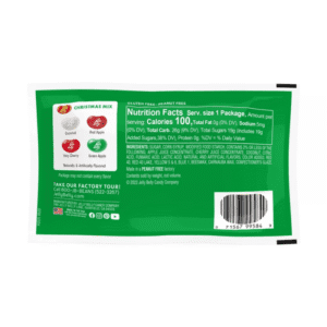 Jelly Belly Christmas Mix Pouch Candies 1oz 28g Jelly Beans Navideños - Vista Trasera con Informacion Nutrimental