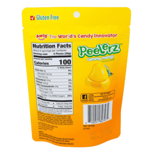 Peelerz Gummy Mango Peelable 6oz 170g - Vista Trasera con Informacion Nutrimental