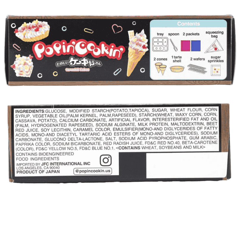 Kracie Popin Cookin Tanoshii Cakes – Vista Lateral Empaque con Informacion Ingredientes