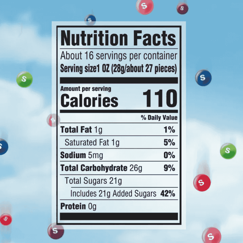 Skittles Wild Berry Sharing Size 15.6oz: mezcla intensa de frutos del bosque - Informacion Nutrimental