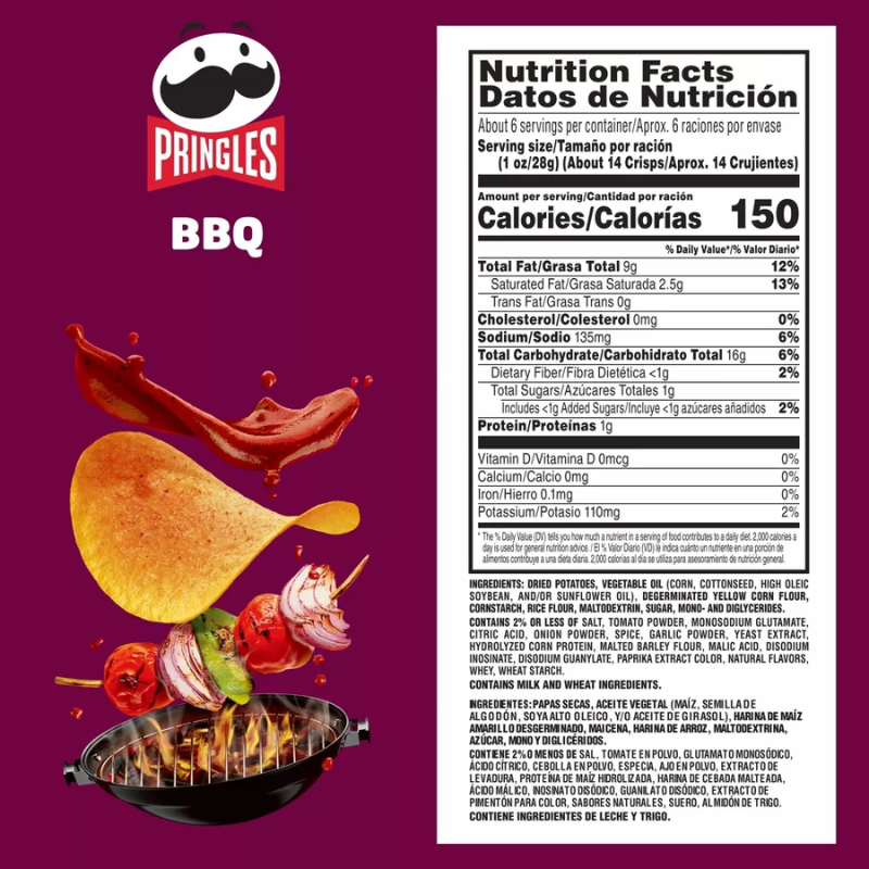 Pringles Snack Stacks BBQ Flavored Potato Crisps