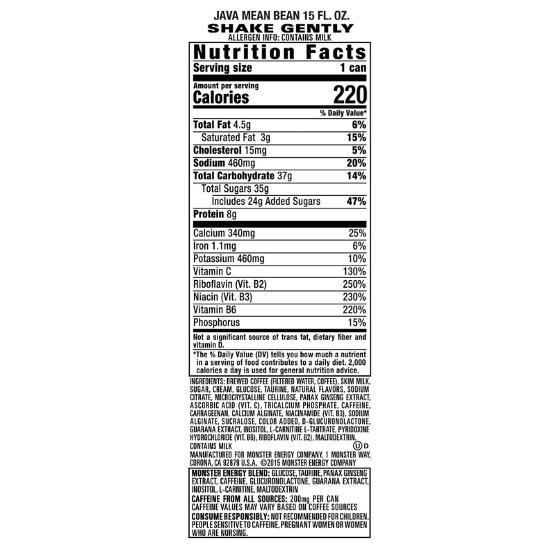 Java Monster Mean Bean Coffee Energy 15oz 443ml