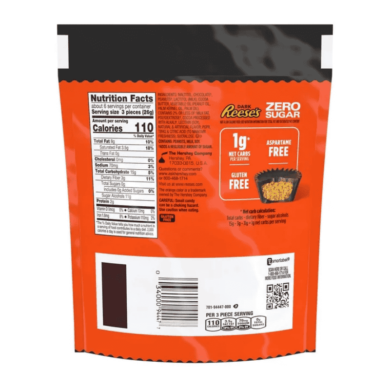 Reeses Dark Zero Sugar 5.1oz 144g