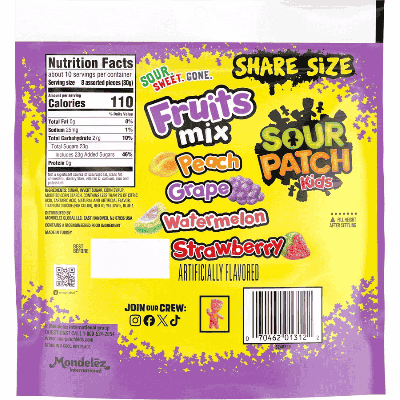 Sour Patch Kids Fruit Mix 11.03oz 312g Vista Trasera