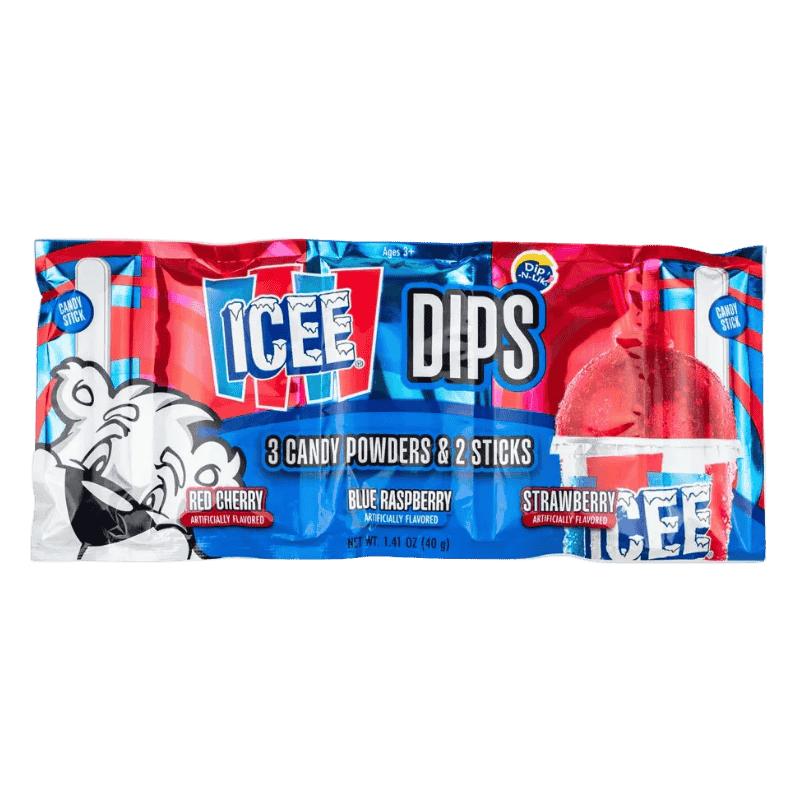 icee dips 3 candy powders 2 sticks 40g red cherry blue raspberry strawberry