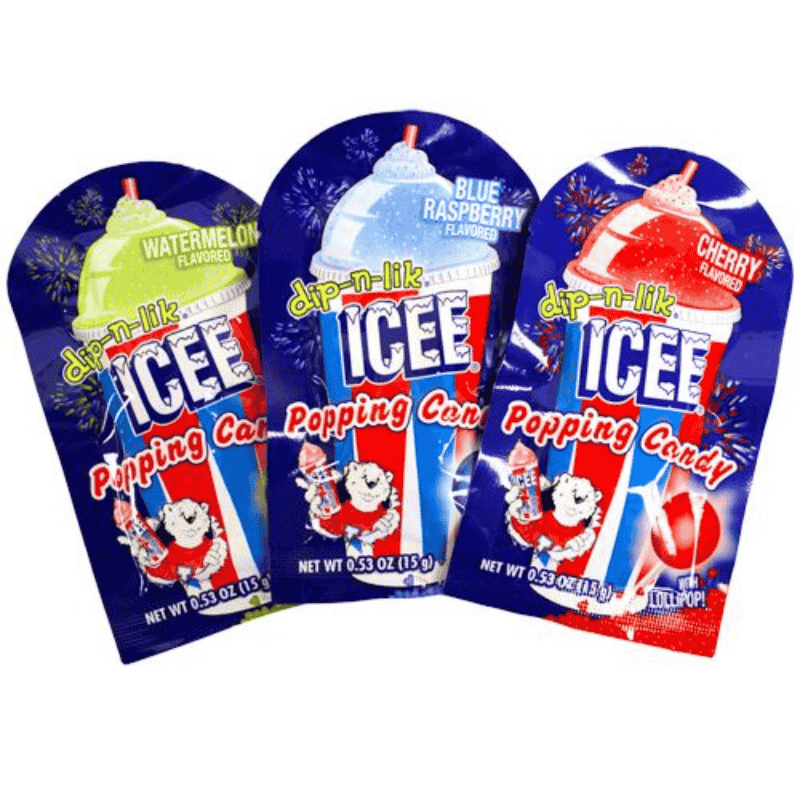 icee popping candy con paleta 1u 15g watermelon blue raspberry cherry