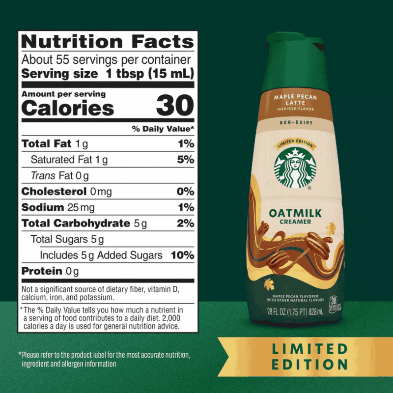 Starbucks Creamer Maple Pecan Latte Non Dairy Oatmilk 28oz 828ml