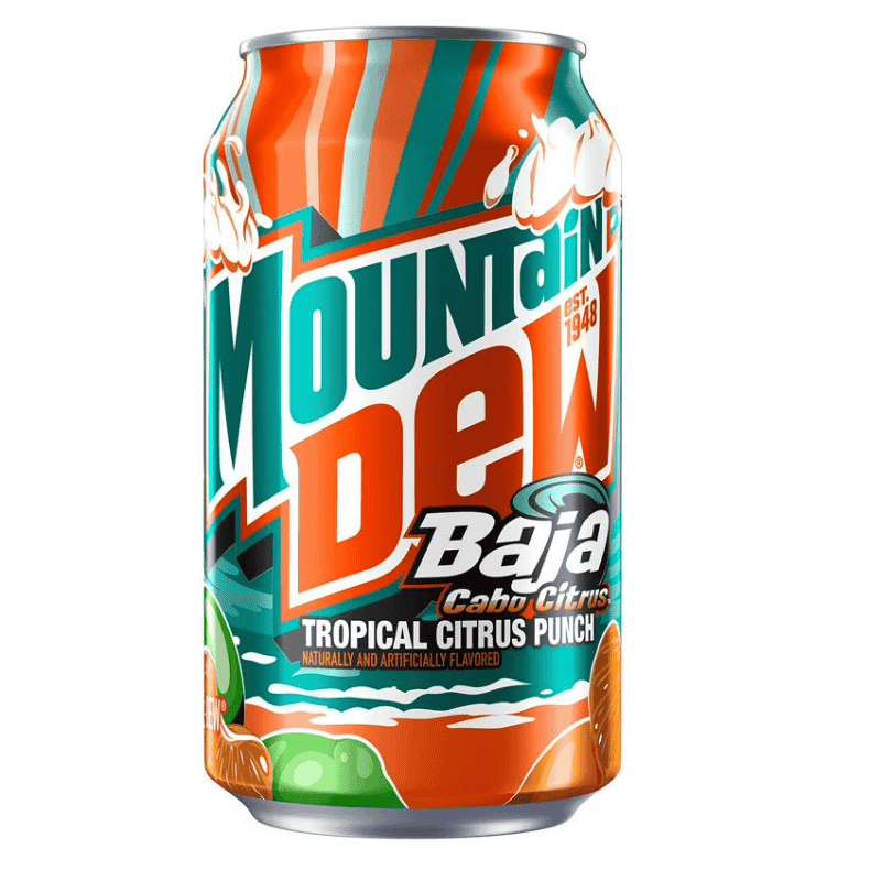 Mountain Dew Baja Cabo Citrus Tropical Citrus Punch Soda en Lata 355ml