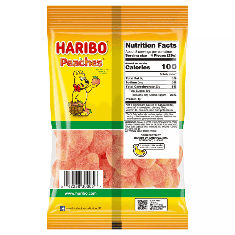 Haribo Peaches Gummi Candy 8oz (227g)