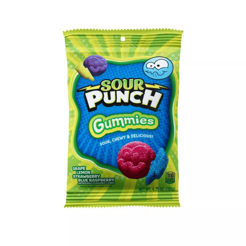 Sour Punch Gummies - uva limón fresa frambuesa azul - 6.75oz (191g)