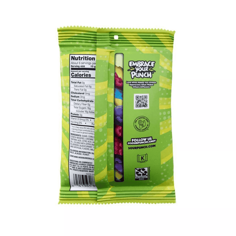 Sour Punch Gummies - uva limón fresa frambuesa azul - 6.75oz (191g)