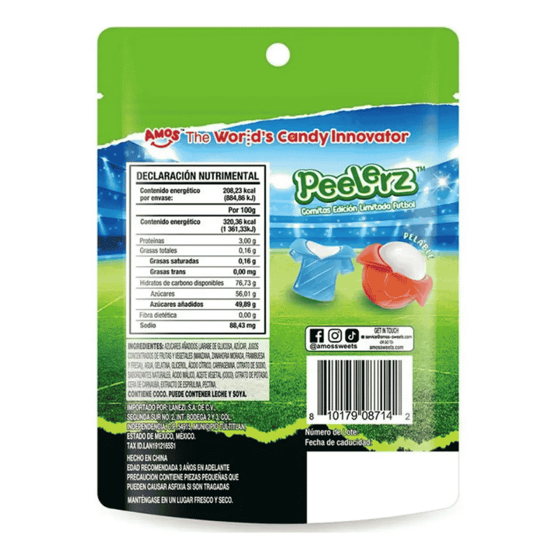 Gomitas Pelables Peelerz Edicion Futbol Fresa y Frambuesa 65g