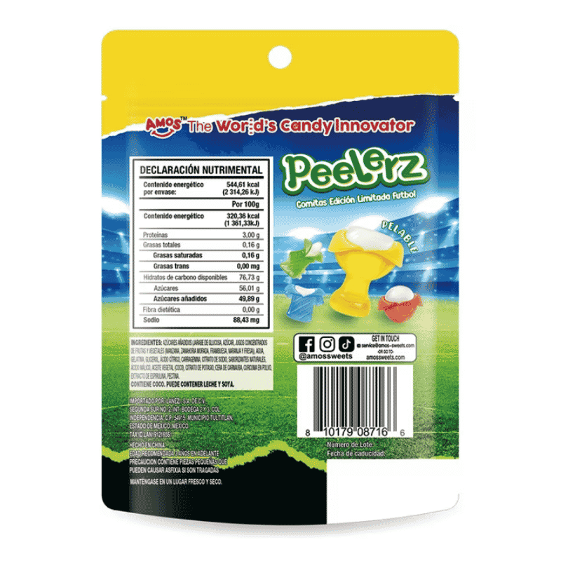 Gomitas Pelables Peelerz Edicion Futbol Fresa Frambuesa Naranja y Manzana 170g - Imagen 2
