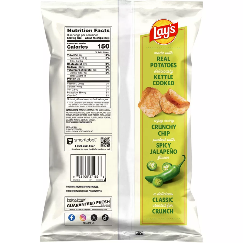 Papas Lay's Kettle Cooked Jalapeño 226.8g