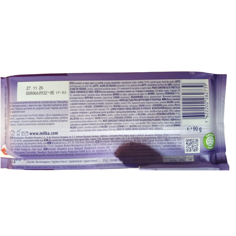 Chocolate Milka Raisins & Nuts Barra 90g