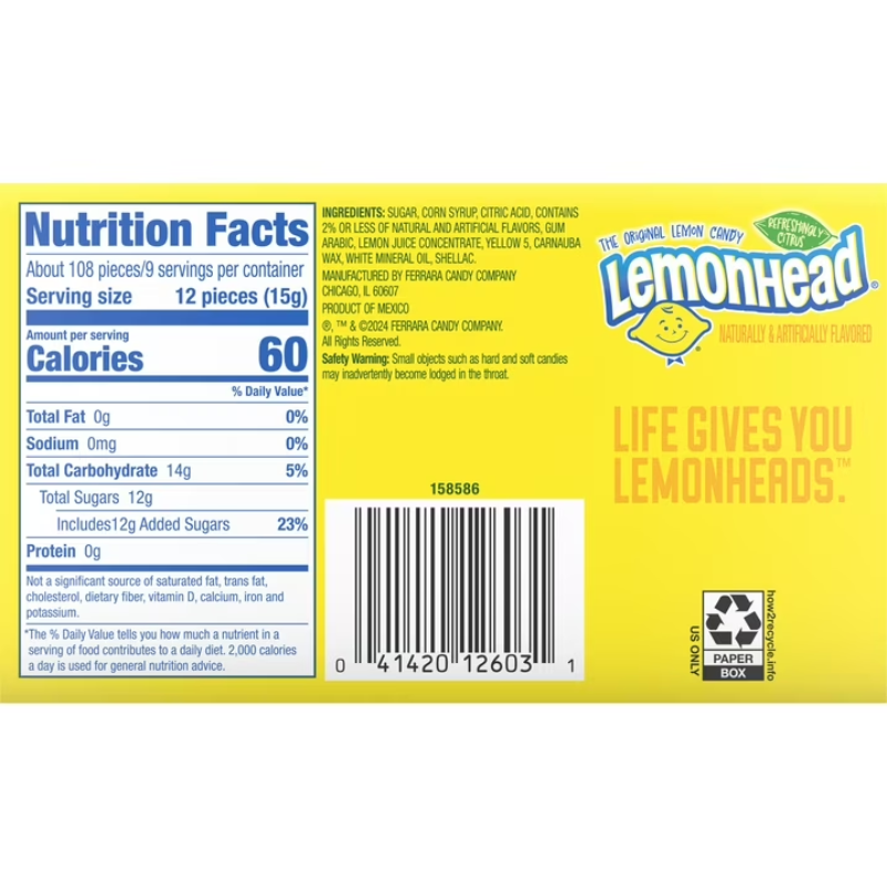 Lemonhead Caramelos Sabor Limón Caja 142g