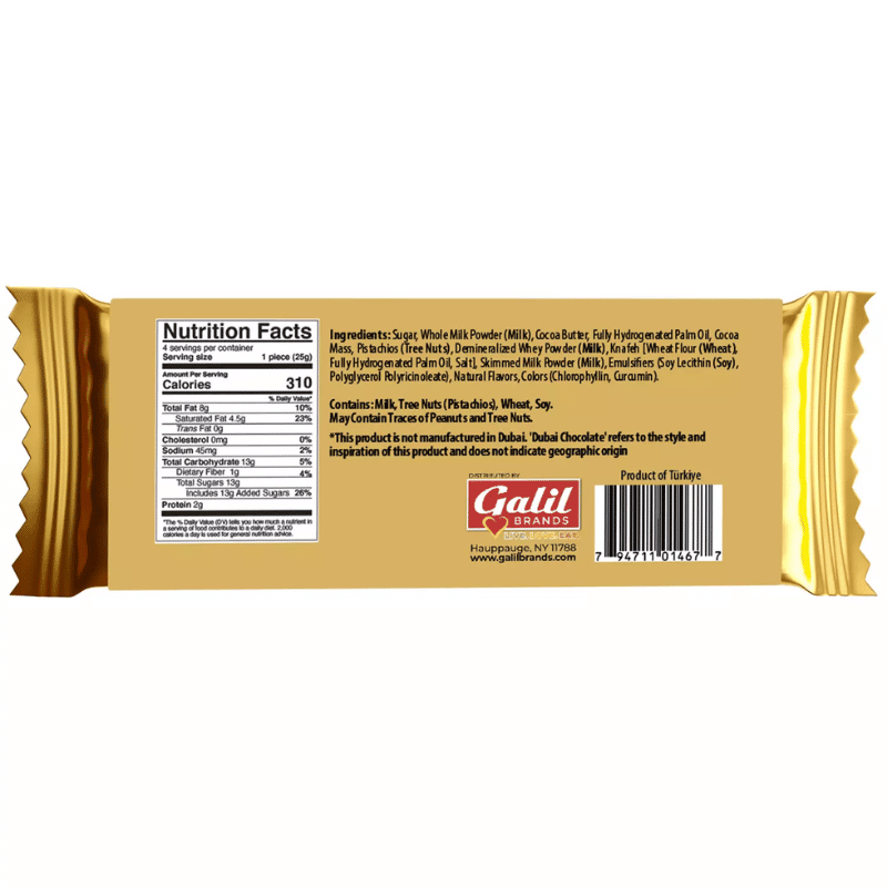 Leonessa Chocolate Estilo Dubai con Kataifi y crema de Pistache Barra 100g