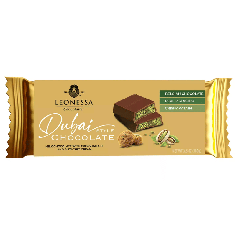 Leonessa Chocolate Estilo Dubai con Kataifi y crema de Pistache Barra 100g
