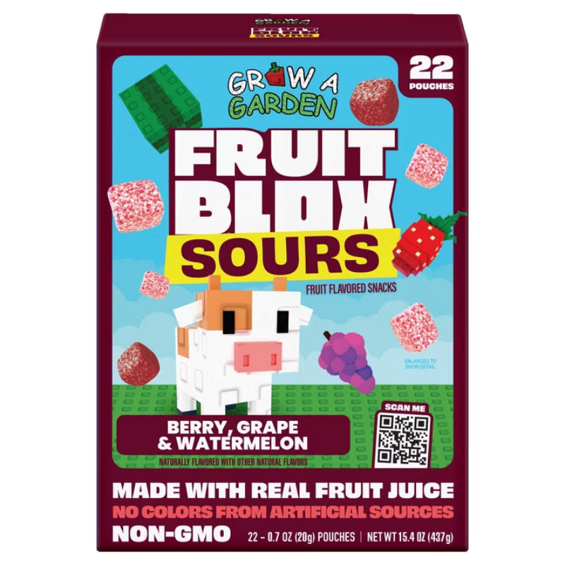 FruitBlox Sour Berry Grape and Watermelon Gomitas - 22 Pouches - 437g