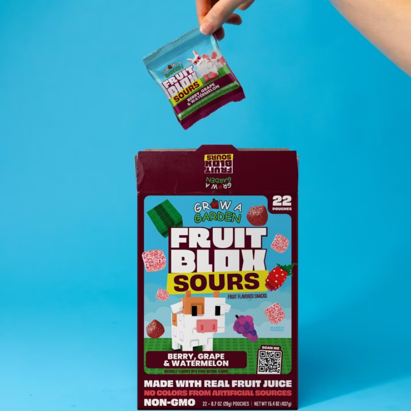 FruitBlox Sour Berry Grape and Watermelon Gomitas - 22 Pouches - 437g