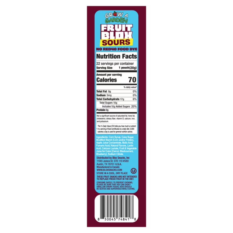 FruitBlox Sour Berry Grape and Watermelon Gomitas - 22 Pouches - 437g