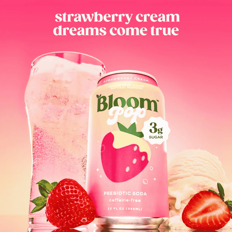Bloom Pop Strawberry Cream Soda Prebiótica Sin Cafeína 355ml