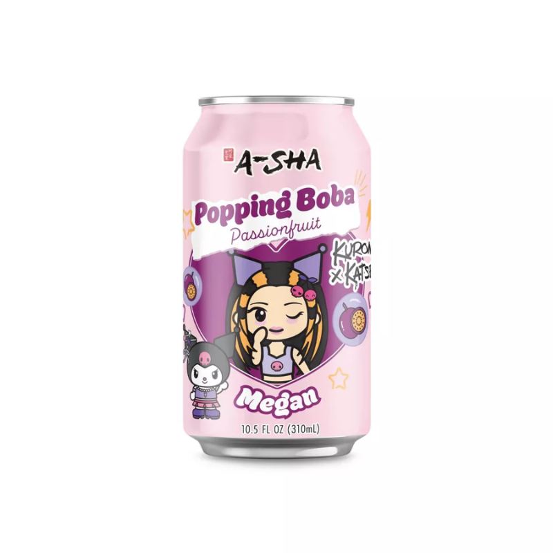 A-Sha Foods Kuromi x KATSEYE Popping Boba Passion Fruit MEGAN 10.5 fl oz (311 mL)