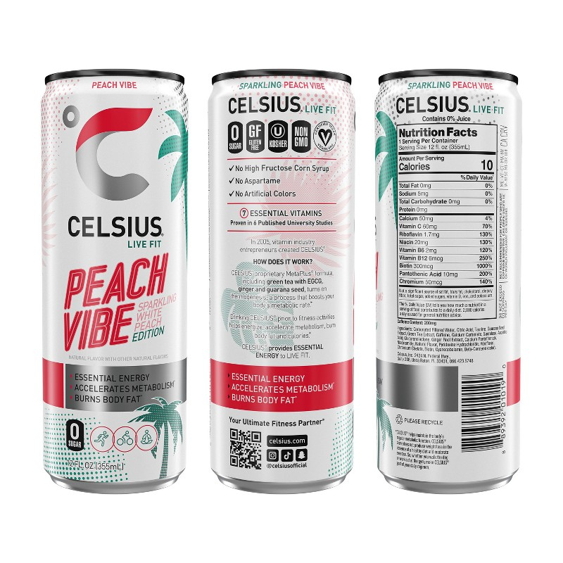 Celsius Sparkling Peach Vibe 355ml (355g) - Imagen 4