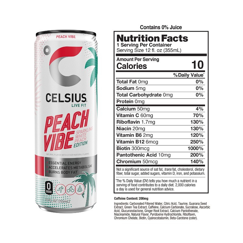 Celsius Sparkling Peach Vibe 355ml (355g) - Imagen 3