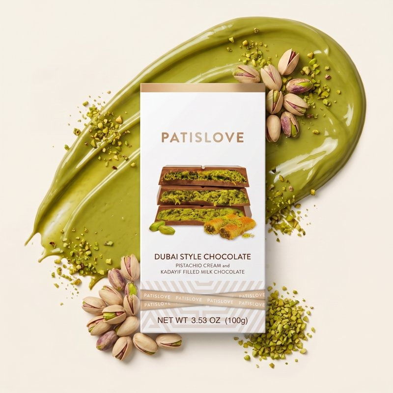 Patislove Dubai Style Milk Chocolate con crema de pistache y kadayif 3.5 oz (99 g), imagen 2