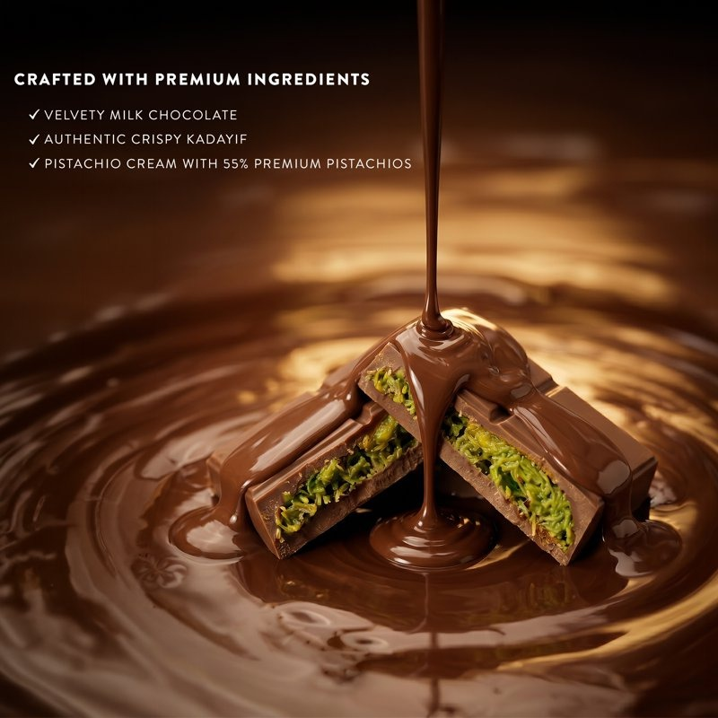 Patislove Dubai Style Milk Chocolate con crema de pistache y kadayif 3.5 oz (99 g), imagen 4