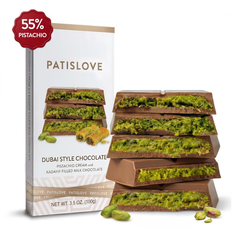 Patislove Dubai Style Milk Chocolate con crema de pistache y kadayif 3.5 oz (99 g), imagen 6